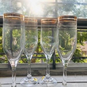 Versailles Blown Crystal 24 kt Gold Decorated Champagne Flutes